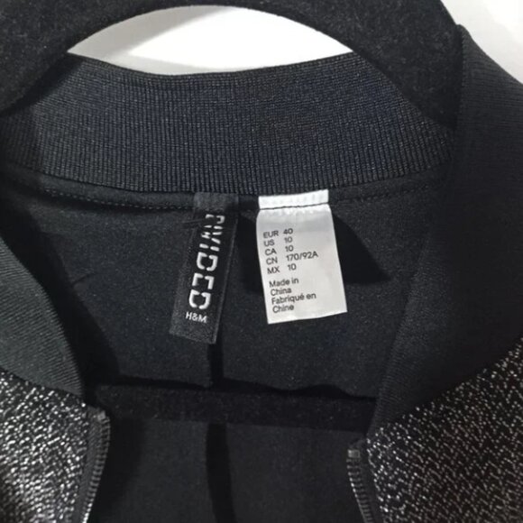 Divided Womens Bomber Jacket Size 10 Black Silver Full Zip Shimmer Full Zip - Picture 3 of 4